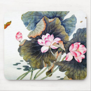 Cool oriental chinese beautiful lotus leaf butterf mouse mat
