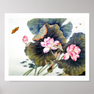 Cool oriental chinese beautiful lotus leaf butterf poster