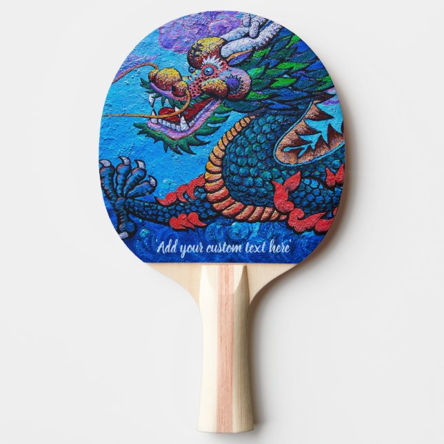 Cool oriental chinese oil colourful dragon paint ping pong paddle (Front)