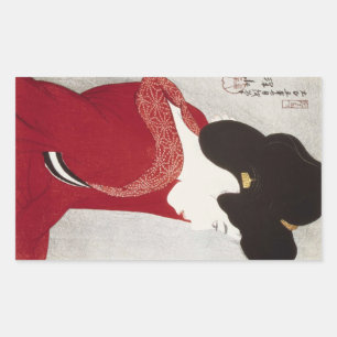 Cool oriental classic geisha lady woodprint art rectangular sticker