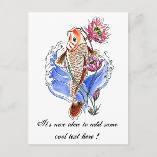 Cool Oriental Classic Koi Carp Fish Lotus tattoo Postcard