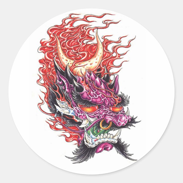 Cool Oriental Demon Dragon Face tattoo sticker (Front)