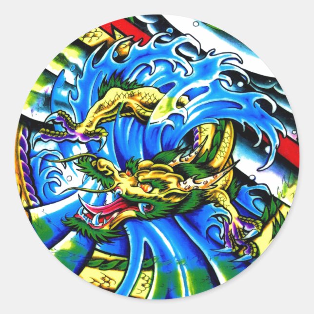 Cool Oriental Dragon tattoo Classic Round Sticker (Front)