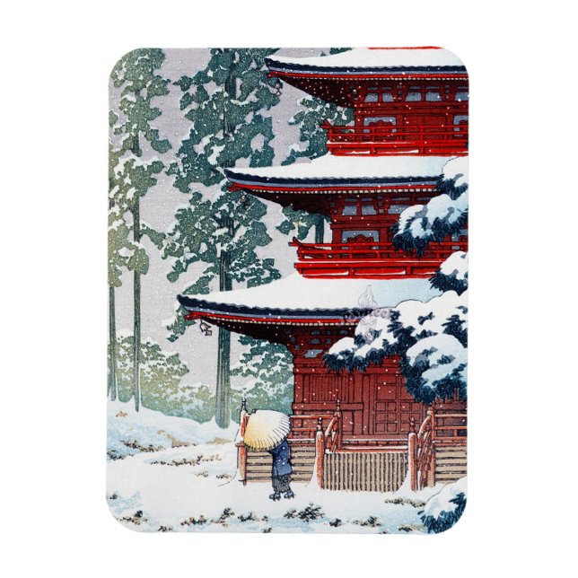 Cool oriental Hasui Kawase Winter scenery art Magnet (Vertical)
