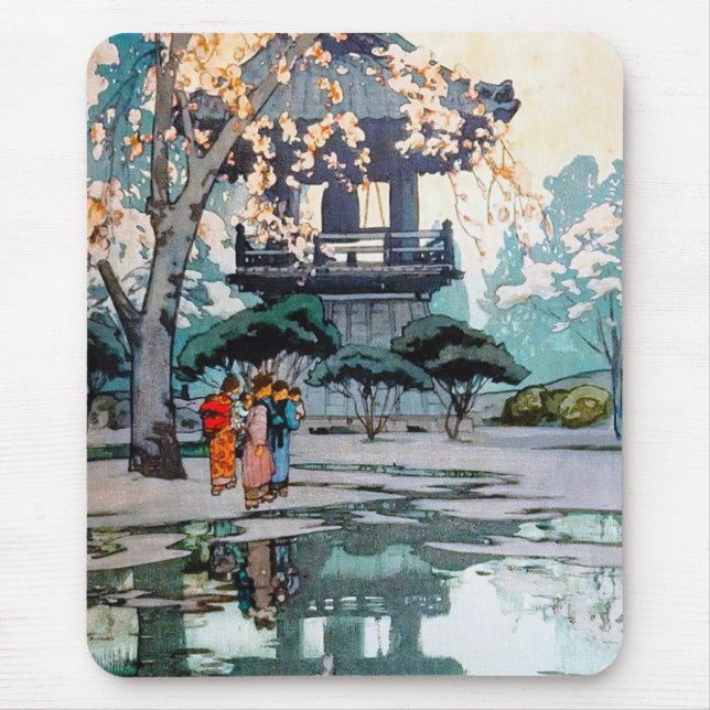 Cool oriental Hiroshi Yoshida Japanese Shrine art Mouse Mat (Front)