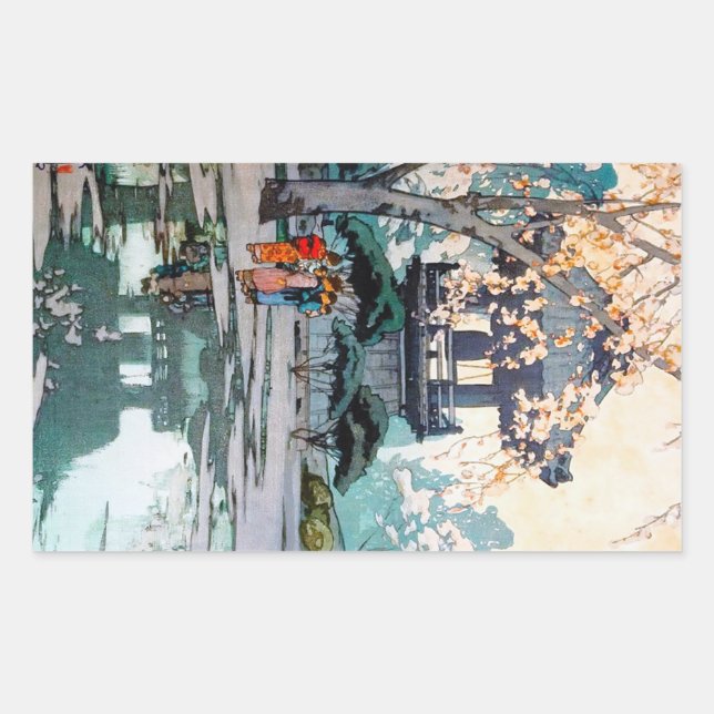 Cool oriental Hiroshi Yoshida Japanese Shrine art Rectangular Sticker (Front)