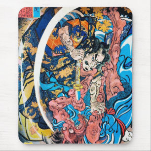 Cool oriental japanese Ancient Samurai demon Fight Mouse Mat