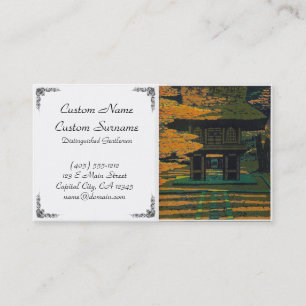 Cool oriental japanese autumn forest shrine gate business card