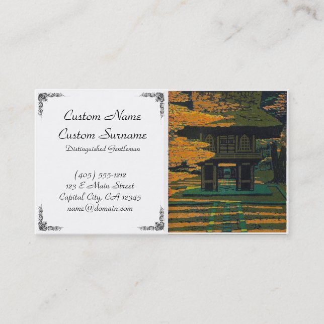 Cool oriental japanese autumn forest shrine gate business card (Front)