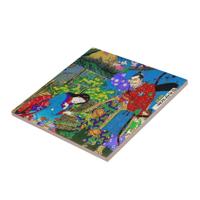 Cool oriental japanese beautiful geisha garden art tile (Side)