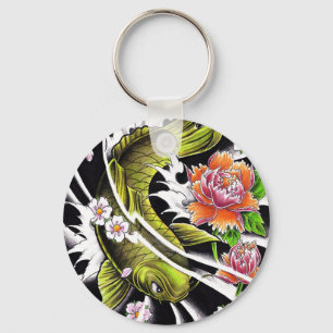 Cool oriental japanese black ink lucky koi fish key ring