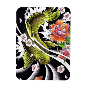 Cool oriental japanese black ink lucky koi fish magnet