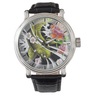 Cool oriental japanese black ink lucky koi fish watch