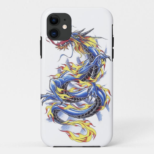 Cool Oriental Japanese Blue Dragon tatttoo Case-Mate iPhone Case (Back)