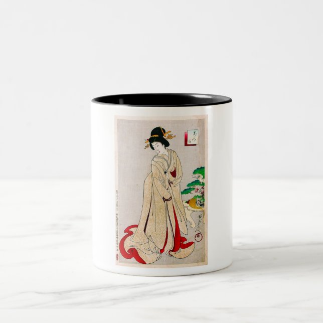 Cool oriental japanese clasic geisha lady art Two-Tone coffee mug (Center)