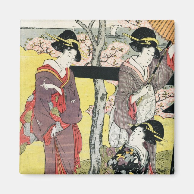Cool oriental japanese classic geisha lady art magnet (Front)