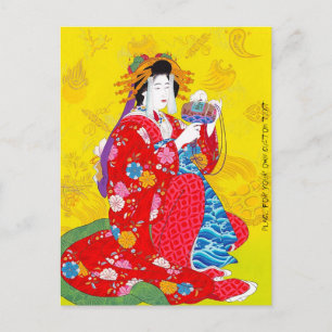 Cool oriental japanese classic geisha lady art postcard