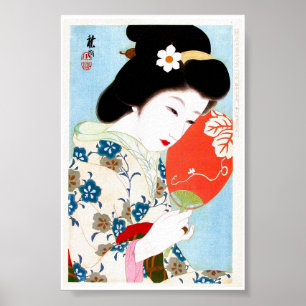 Cool oriental japanese classic geisha lady art poster