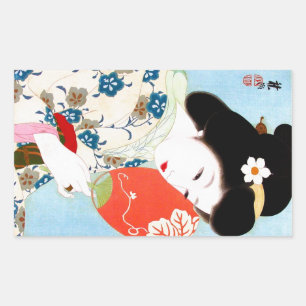 Cool oriental japanese classic geisha lady art rectangular sticker