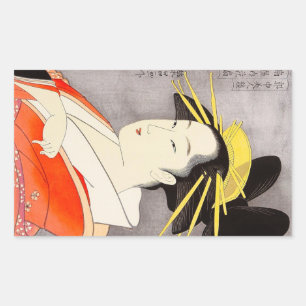 Cool oriental japanese classic geisha lady art rectangular sticker