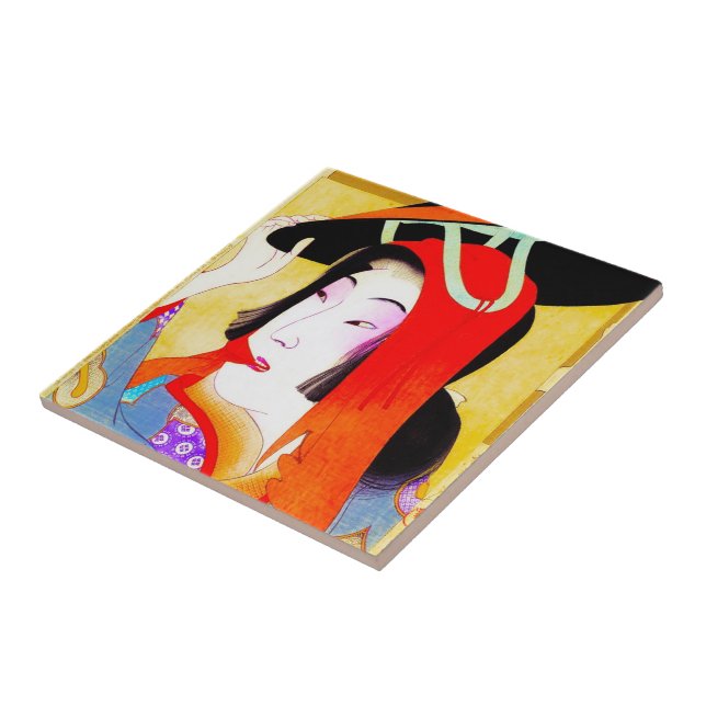 Cool oriental japanese classic geisha lady art tile (Side)