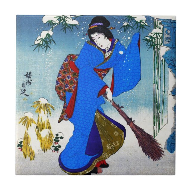 Cool oriental japanese classic geisha lady art tile (Front)