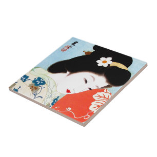 Cool oriental japanese classic geisha lady art tile