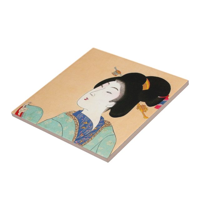 Cool oriental japanese classic geisha lady art tile (Side)