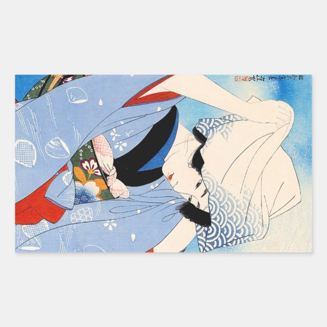 Cool oriental japanese classic lady art rectangular sticker (Front)