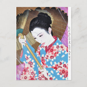 Cool oriental japanese classic woman with umbrella postcard