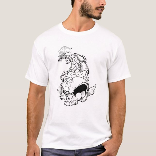 Cool Oriental Japanese Dead Koi Fish Carp Skull T-Shirt (Front)