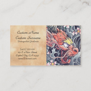 Cool oriental japanese dragon god tattoo business card