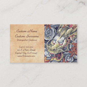 Cool oriental japanese dragon god tattoo business card