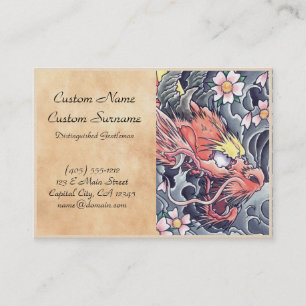 Cool oriental japanese dragon god tattoo business card