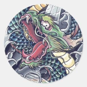 Cool oriental japanese dragon god tattoo storm classic round sticker