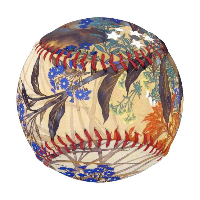 Cool oriental japanese flowers painting  vibrant baseball (Back)