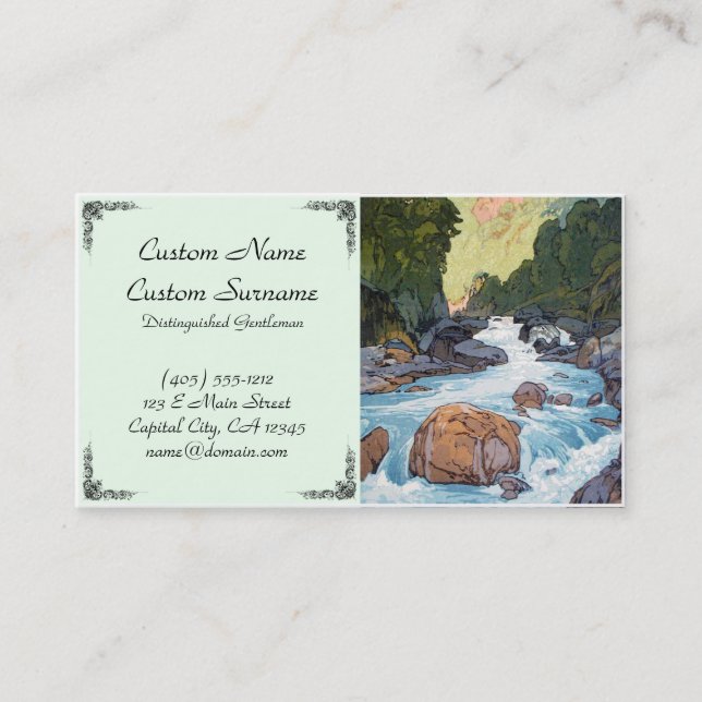Cool oriental japanese forest river rock hanga art business card (Front)