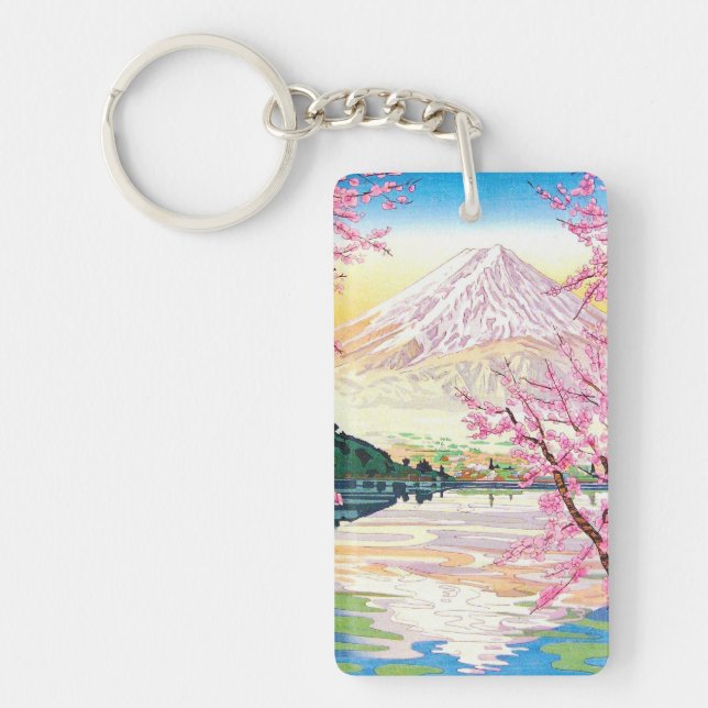 Cool oriental japanese Fuji spring cherry tree art Key Ring (Front)