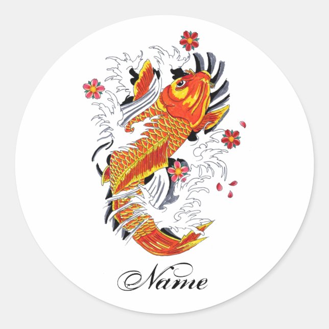 Cool Oriental Japanese Gold Lucky Koi Carp Classic Round Sticker (Front)