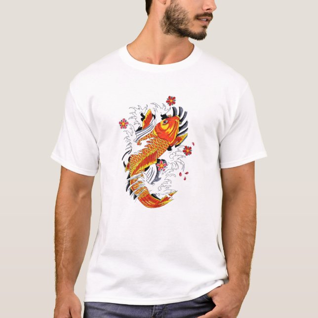 Cool Oriental Japanese Gold Lucky Koi Carp T-Shirt (Front)