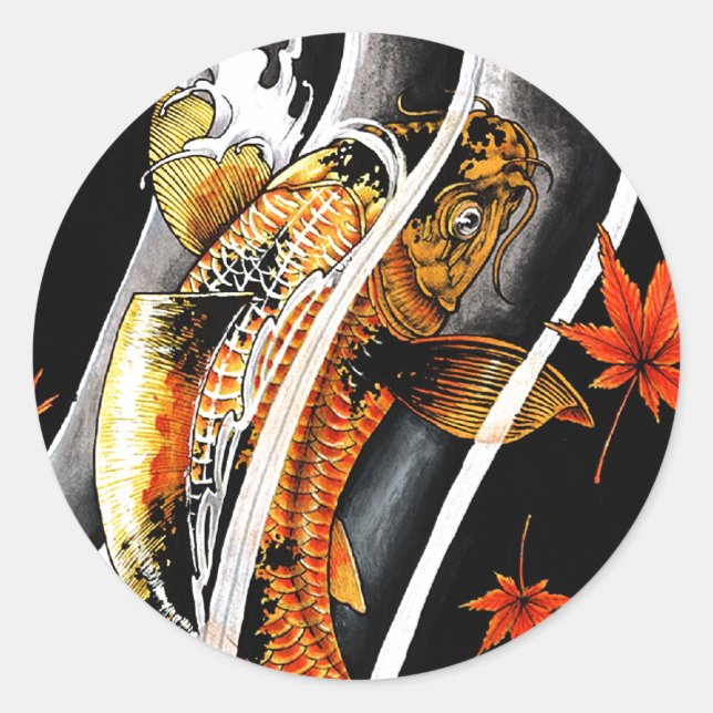 Cool oriental japanese Gold Lucky Koi Fish tattoo Classic Round Sticker (Front)