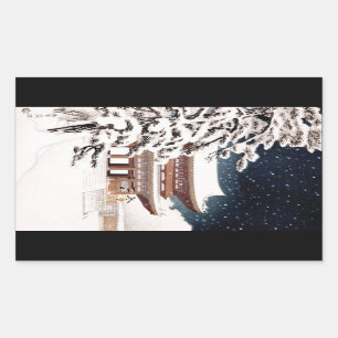 Cool oriental japanese Hasui Kawase winter scenery Rectangular Sticker