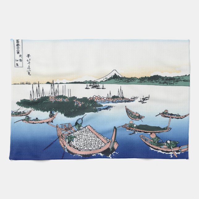 Cool oriental japanese Hokusai Fuji View landscape Tea Towel (Horizontal)