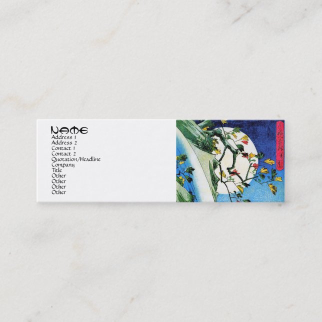Cool oriental japanese hokusai full moon waterfall mini business card (Front)