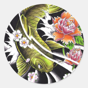 Cool oriental japanese ink lucky koi fish tattoo classic round sticker