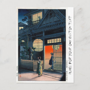 Cool oriental japanese kasamatsu night village art postcard