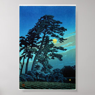 Cool oriental japanese Kawase Tree Moonlight Poster