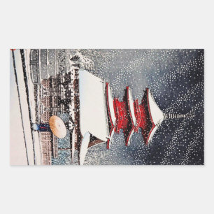 Cool oriental japanese Kawase winter scenery art Rectangular Sticker