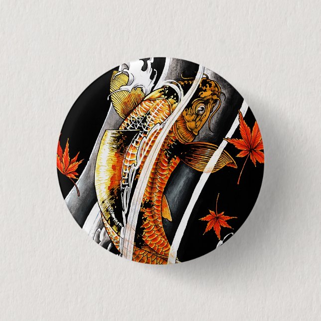 Cool Oriental Japanese Koi Lucky Carp Water Ink 3 Cm Round Badge (Front)