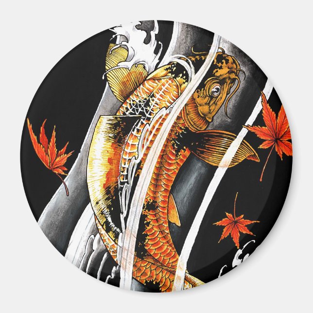 Cool Oriental Japanese Koi Lucky Carp Water Ink Magnet (Front)